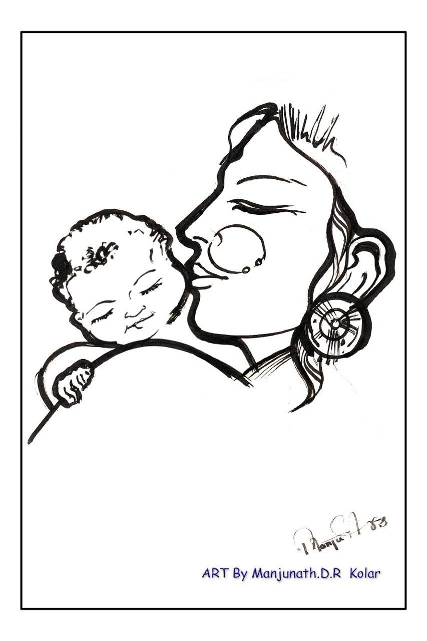Artwork by Manjunath D R showing a mother and child