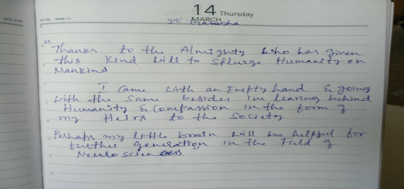 Handwritten note by Mr. T.M. Shivashankarappa